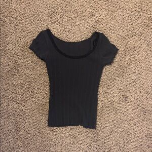 Brandy Melville Black Ribbed Short Sleeve Top